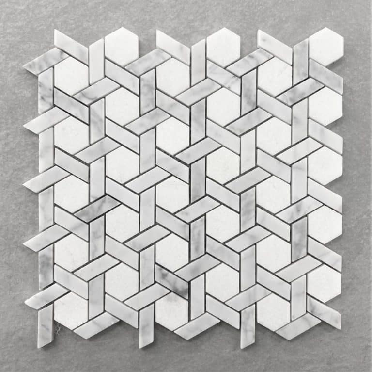 Tessellated Pattern Honed Carrara Marble Mosaic Sheet - 7587